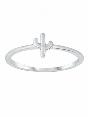 New Sterling Silver Handmade Bohemian Solid Cactus Dainty Minimalist Ring